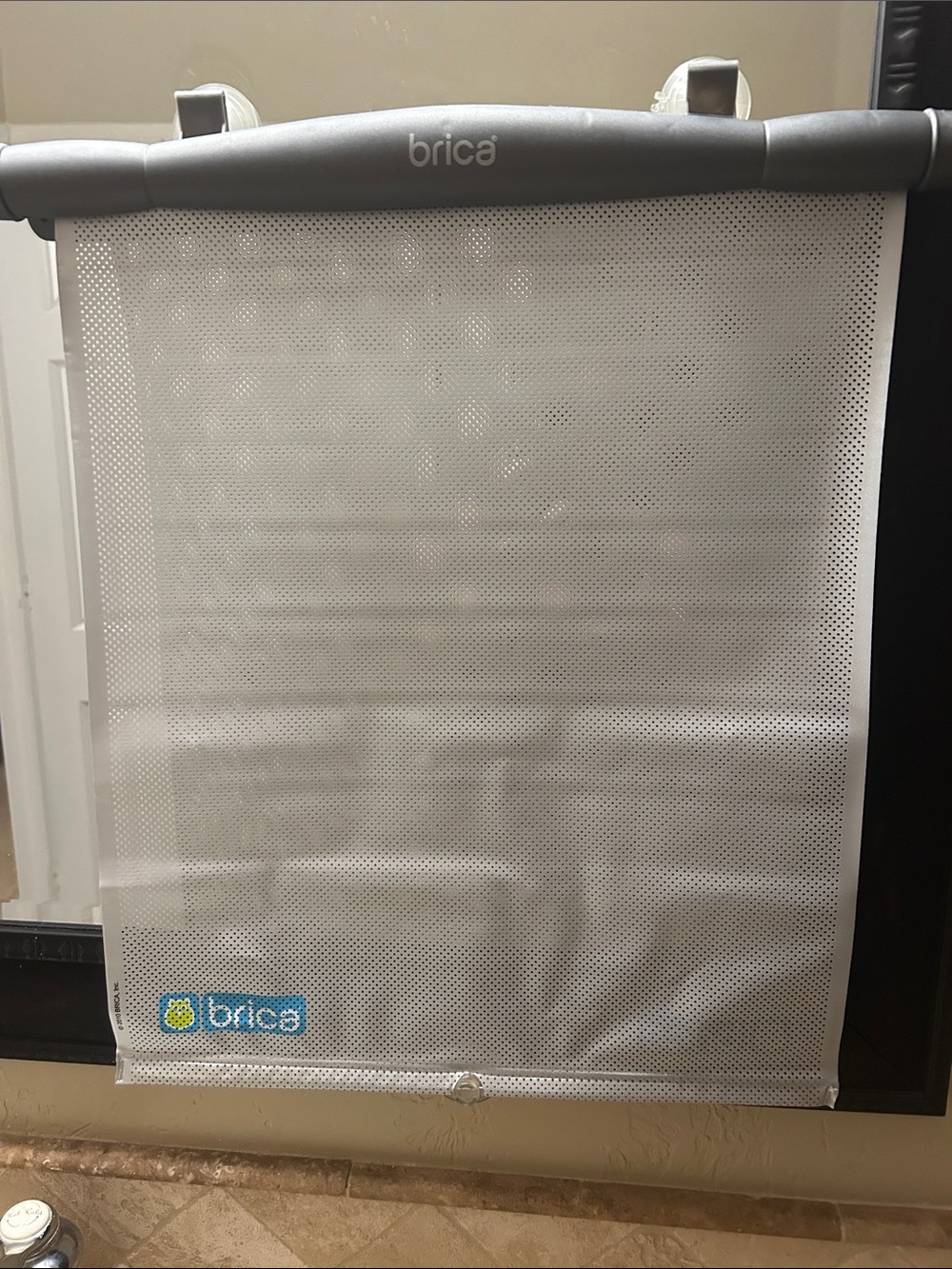 Bric's White Mesh Window Shade with Blue Logo